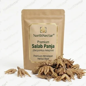 NorthNectar Premium Salab Panja (Dactylorhiza hatagirea) naturally dried Himalayan herbal root, available in A, B, and C grades.